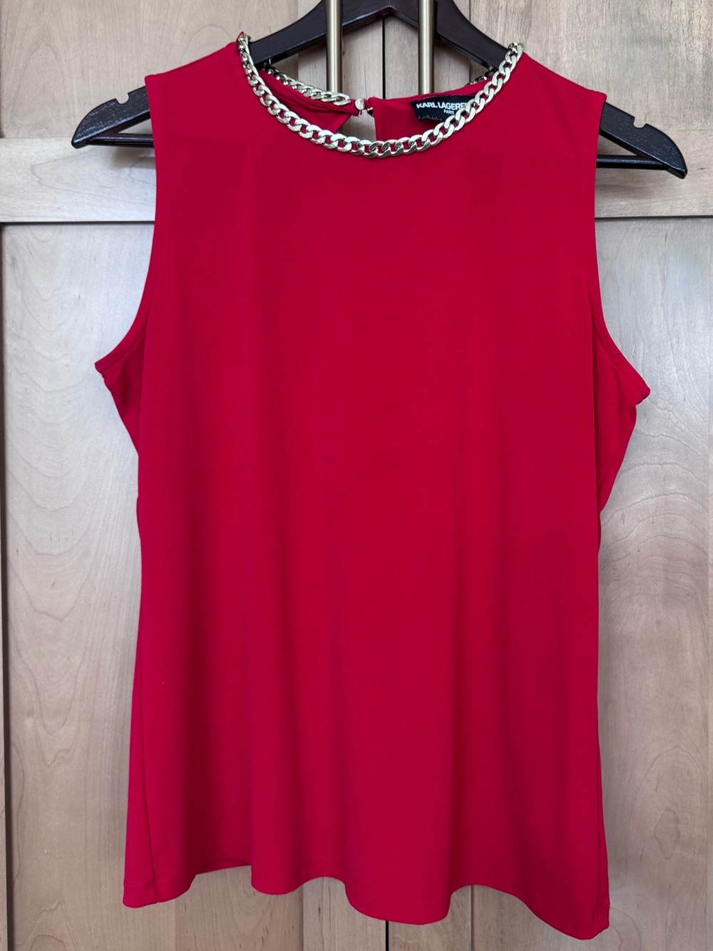 Karl Lagerfeld Red Sleeveless Tank with Chainneck